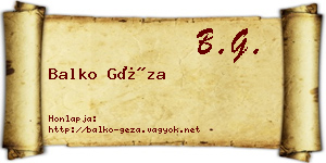 Balko Géza névjegykártya